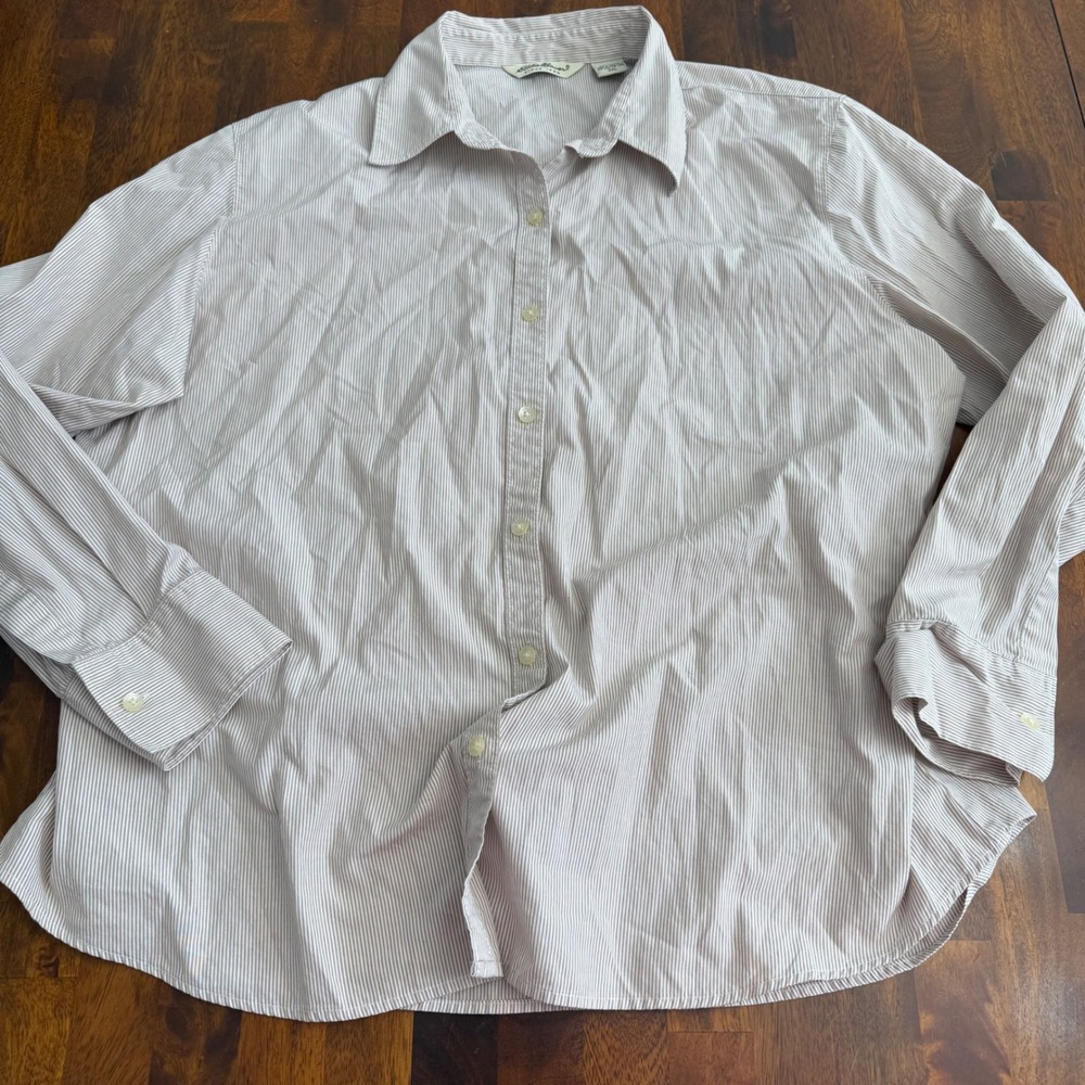 Eddie Bauer Womens XXL Tan White Striped 100% Cotton Button Down Shirt - Picture 4 of 8